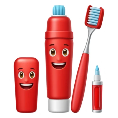 quiero que me hagas emojis de dentista rojos, no pero osea de los cepillos, pasta hilo y así pero en color rojo  sticker