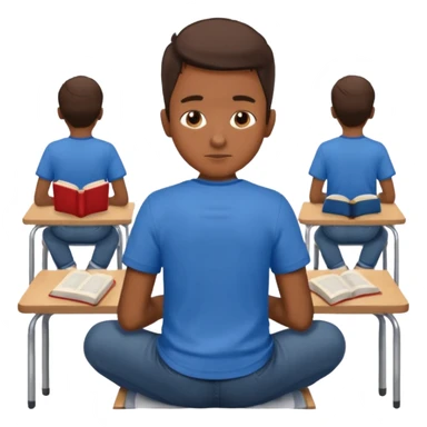 Boy sitting at school reading with his back to the camera sticker
