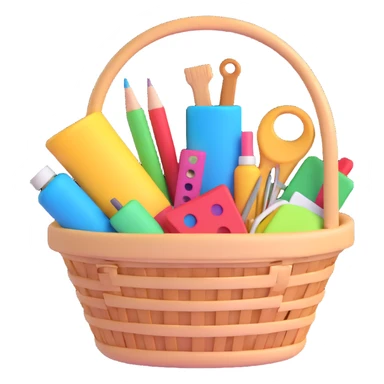 a basket of craft supplies, 3D emoji style sticker