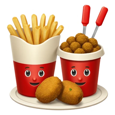 falafel and fries, with two small containers, one with red sauce and one wwhite sauce  sticker