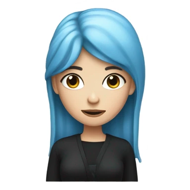 white skin girl with long blue hair in black clothes holding a phone sticker