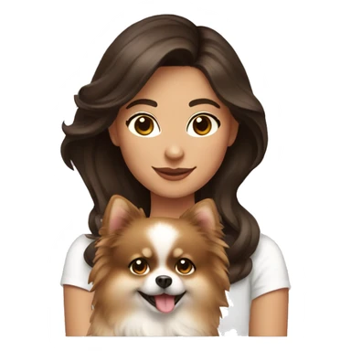Brunette girl holding a cream pomeranian  sticker