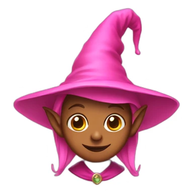 A brown elf with pink witch hat sticker
