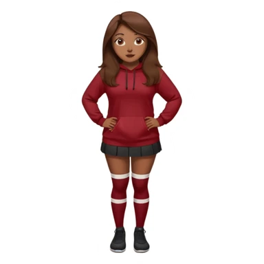 Curvy pretty brown girl with long brown hair, wearing a dark deep red sweatshirt with tall black socks sticker