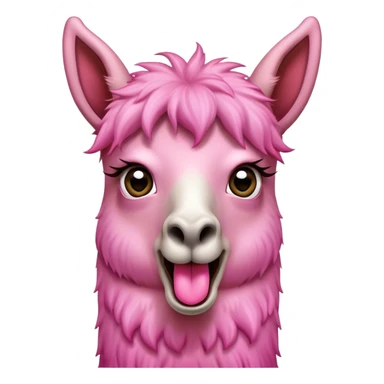 a pink llama with a surprising face, wide eyes, long tongue  sticker