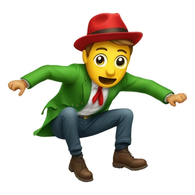 falling man, with a hat falling too, hat must be red a man clothes must be green sticker