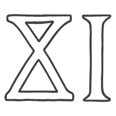 creative combination of Greek letters to symbolize eleven, hand-drawn black outline icon sticker