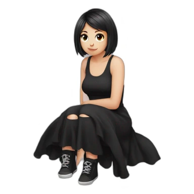 full body curvy emo girl sits black skirt sticker