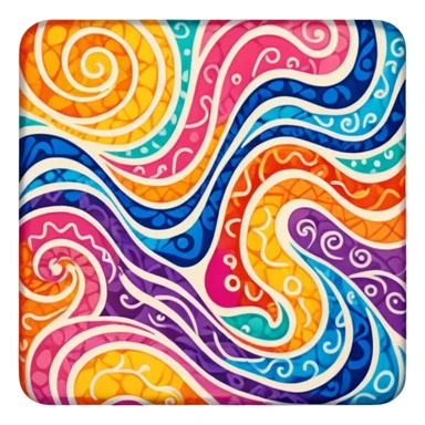 Batik art icon, colorful fabric with wax patterns, vibrant colors, fluid lines, minimalistic design, clean lines, transparent background. sticker