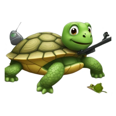 a turtle with a sniper playing keabord and mouse sticker