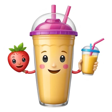 un vector de vaso de batido animado, de caricatura, con tapa y pitillo, que tenga brazos y piernas, cara tierna y que inspire confianza y amabilidad sticker