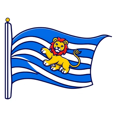 Flag of Zeeland with blue and white wavy stripes and a yellow lion sticker