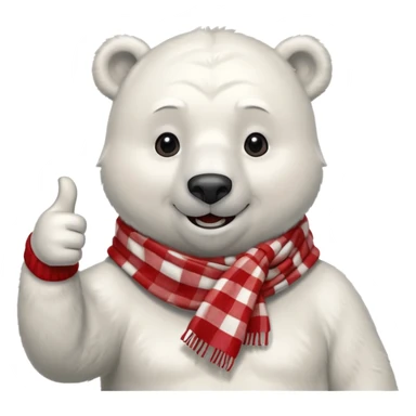 Polar Bear, smiling, thumbs up, wearing red Checkered Triangle scarf sticker