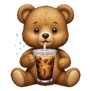 Teddy bear drinking iced coffee sticker