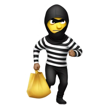 Burglar in white and black stripes by going to the right running away with a bag of money over his shoulder sticker
