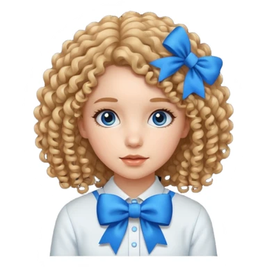 girl tied with blue bow and curly hair sticker