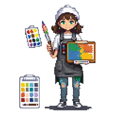 sick artist looking unwell with a paintbrush and palette sticker