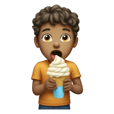 Boy licking ice cream sticker