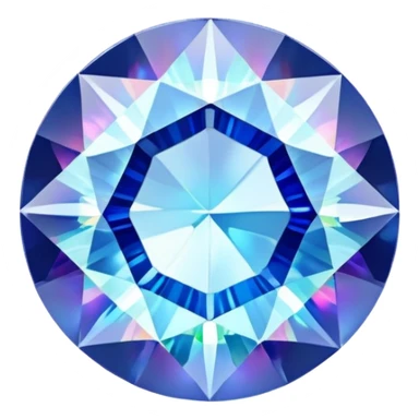 round cut sapphire gem with delicate light blue color, holographic rainbow fire, and brilliant facets sticker