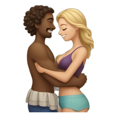 at the beach young metis Man and white woman hug love sticker