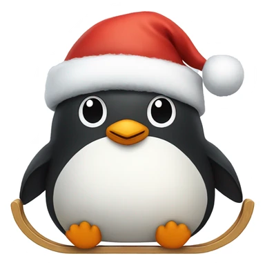 Fluffy penguin on a sled wearing a Santa hat sticker