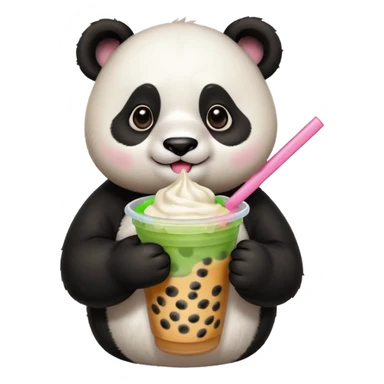 A panda drinking bubble tea, excited about the toppings, portrait, bust up sticker