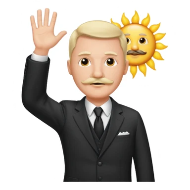 Adolf h , wearing suit and mustache small. Raising his hand to sun sticker