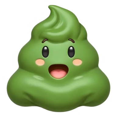 AI slop emoji full body green goopy shaped like poop emoji with digital glitch effect sticker