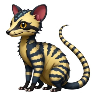 Rare warm-colored exotic edgy cute epic aesthetic spooky dark gothic colorful Genet-Salandit-Civet-species-Fakemon-hybrid-creature, with beautiful intricate markings, full body sticker
