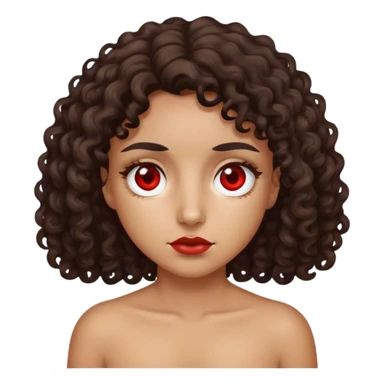 Right eye red swollen and blind on tan girl with dark curly hair with other eye being normal and brown sticker