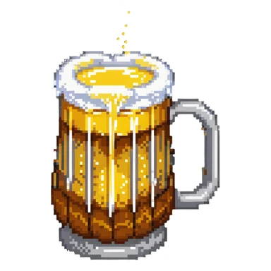 Pixel art beer mug with golden liquid and white foam sticker