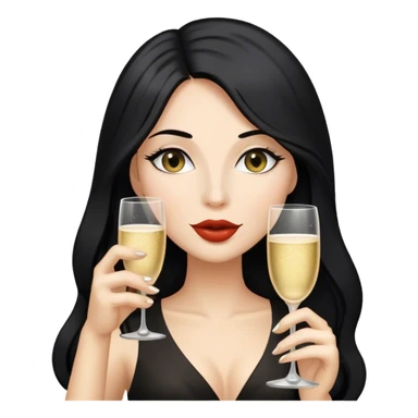 Hyperrealistic woman with black long hair drinks champagne （plain skin color） sticker