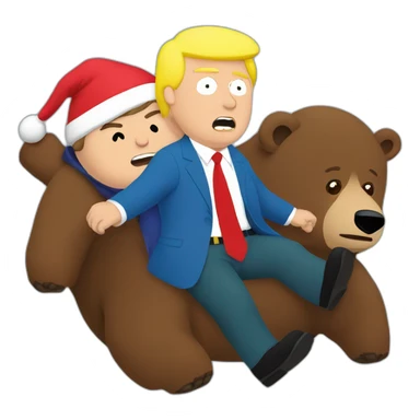 eric cartman and trump riding on a brown bear sticker