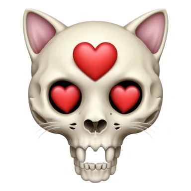 cat skull with a heart above the skull sticker