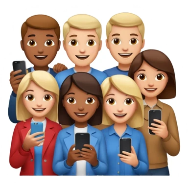 a crowd of people with happy faces and holding phone sticker