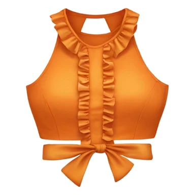 Realistic orange cut out crop top blouse. Ruffles. Isolated. Fancy sash sticker