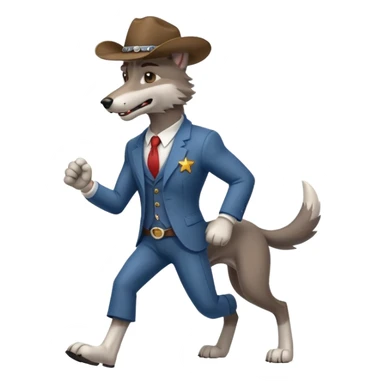 Big muscler grey wolf hound with cowboy hat and suit. With big bold letters spelling “RUNNER” sticker