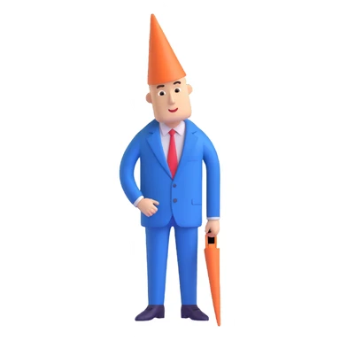 A Coneheads man, tall cone-shaped head, blue suit sticker