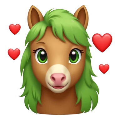 light brown pony with green eyes in love surrounded by heart sticker