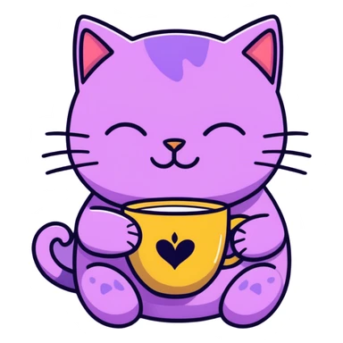 purple cat holding coffee sticker