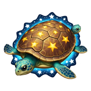 Quasar Turtle emoji – full body, large turtle with a smooth glowing shell shaped like a cosmic quasar, simple light effect in the center of the shell, stars in the shell, no patterns, no aura, slight side angle, no background
 sticker