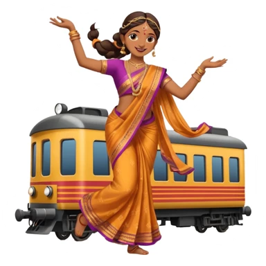 An Indian woman dancer dancing on top of a running train. sticker