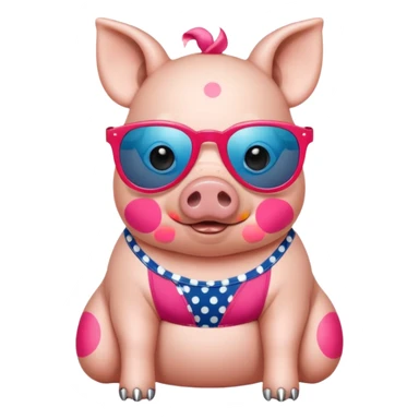 cute pig wearing  star-shaped sunglasses and polka dot bathing suit on all fours with nail polish, with a name tag saying hi my name is gerald sticker