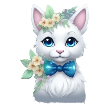 Anthro Cute Cool Kawaii gorgeous sparkly ethereal fantasy animal creature with blue eyes furry sona with flowers and bow tie beautiful aesthetic sticker