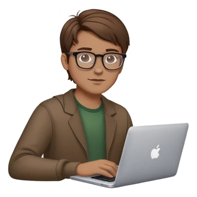 brown balayage college man with MacBook with glasses sticker