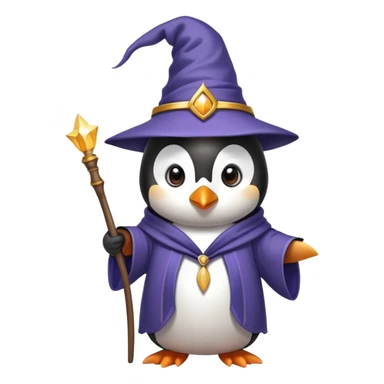 penguin wearing wizard hat and robe with magic wand sticker