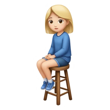 a girl is sitting on a stool and she is seeing and facing toward left side sticker