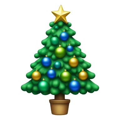 Christmas tree decorated with blue and green balls, with an oil symbol on the star sticker