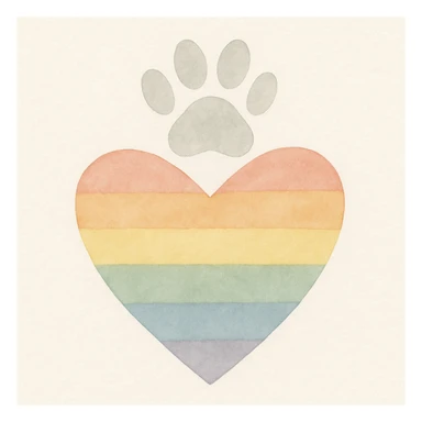 rainbow pride heart with a paw print on top, watercolor art style, no text sticker