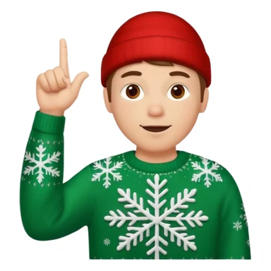 A guy pointing up with one hand and he has a christmas sweater with snowflakes in it sticker